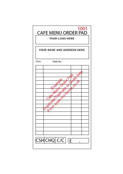 NCR Cafe Menu Order Pad Template